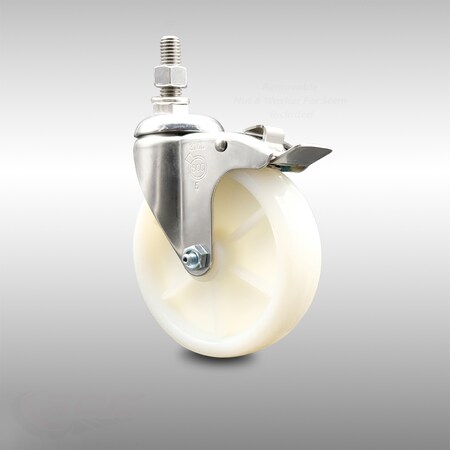 Service Caster 5 Inch 316SS Nylon Swivel 1/2 Inch Threaded Stem Caster Total Lock Brake SCC SCC-SS316TSTTL20S514-NYS-121315